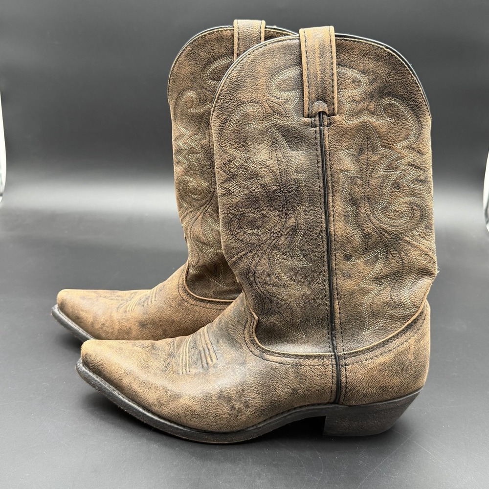 Rockin Country 6020 Tan/Brown Sz 10.5 EW Distressed Leather Western Cowboy Boot